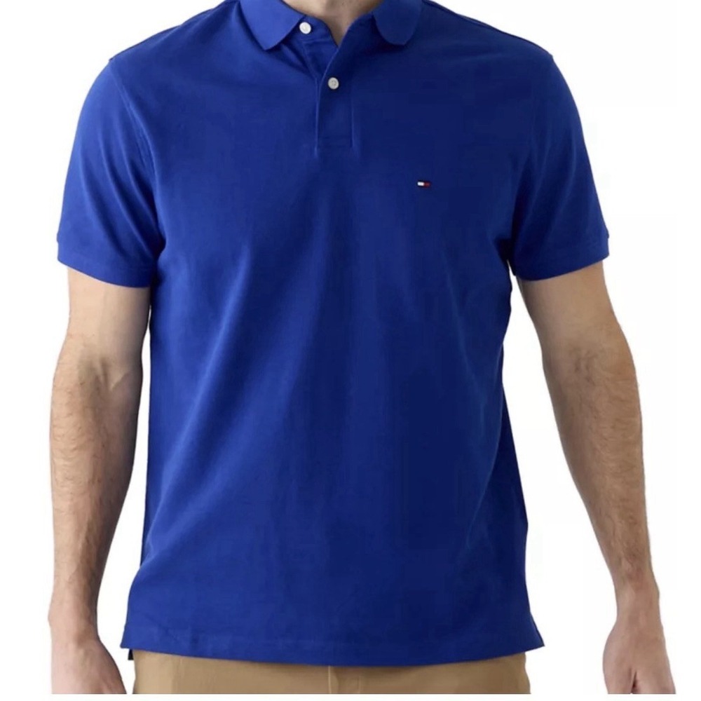 Tommy Hilfiger Blue Polo Shirt Mens XL Casual Short Sleeve Golf Logo 100% Cotton